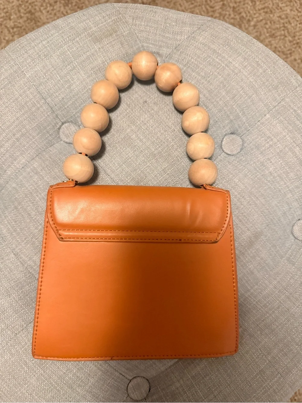 Topshop Orange Structured Clutch with Wooden Bead Handle